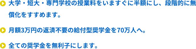 学費の心配なく大学・専門学校へ